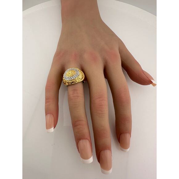 Gold and Silver Statement Ring with Ancient Motif - Size 7.5 - Picture 12 of 12